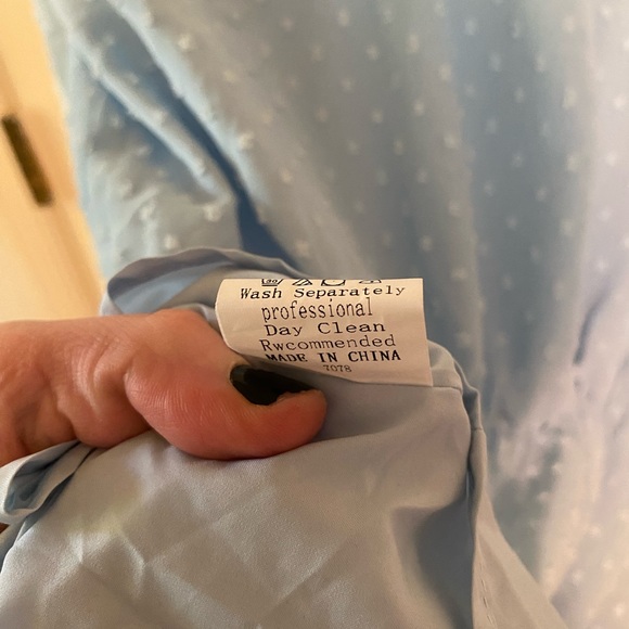 NWT BTFBM Women Casual light blue Dress V Neck Tie Neck Long Sleeve Dot Ruffle - Picture 6 of 7